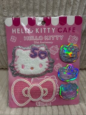 Hello Kitty 50th Anniversary Pink Iron On Patch & Sticker Set